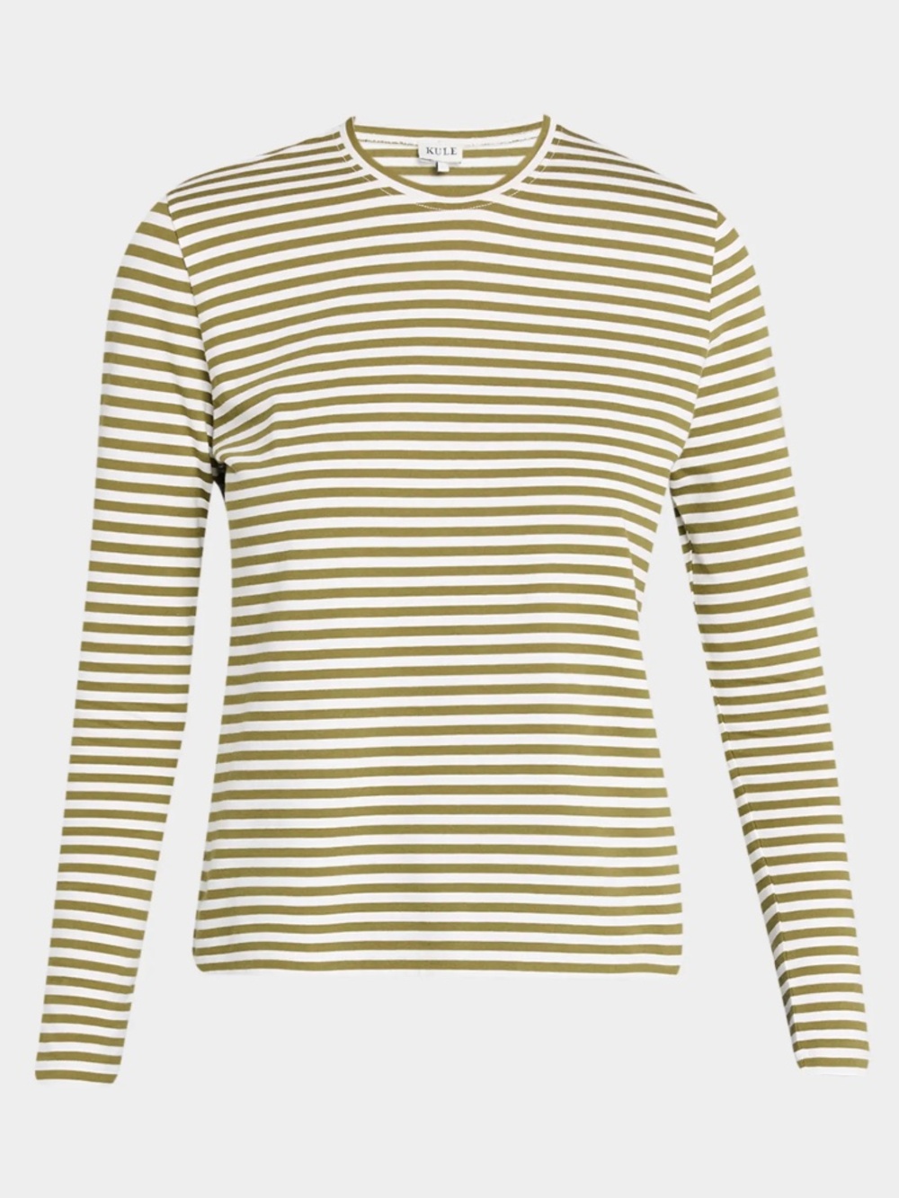 KULE The Modern Striped Long Sleeve Cotton Tee Green White Portugal Sz S